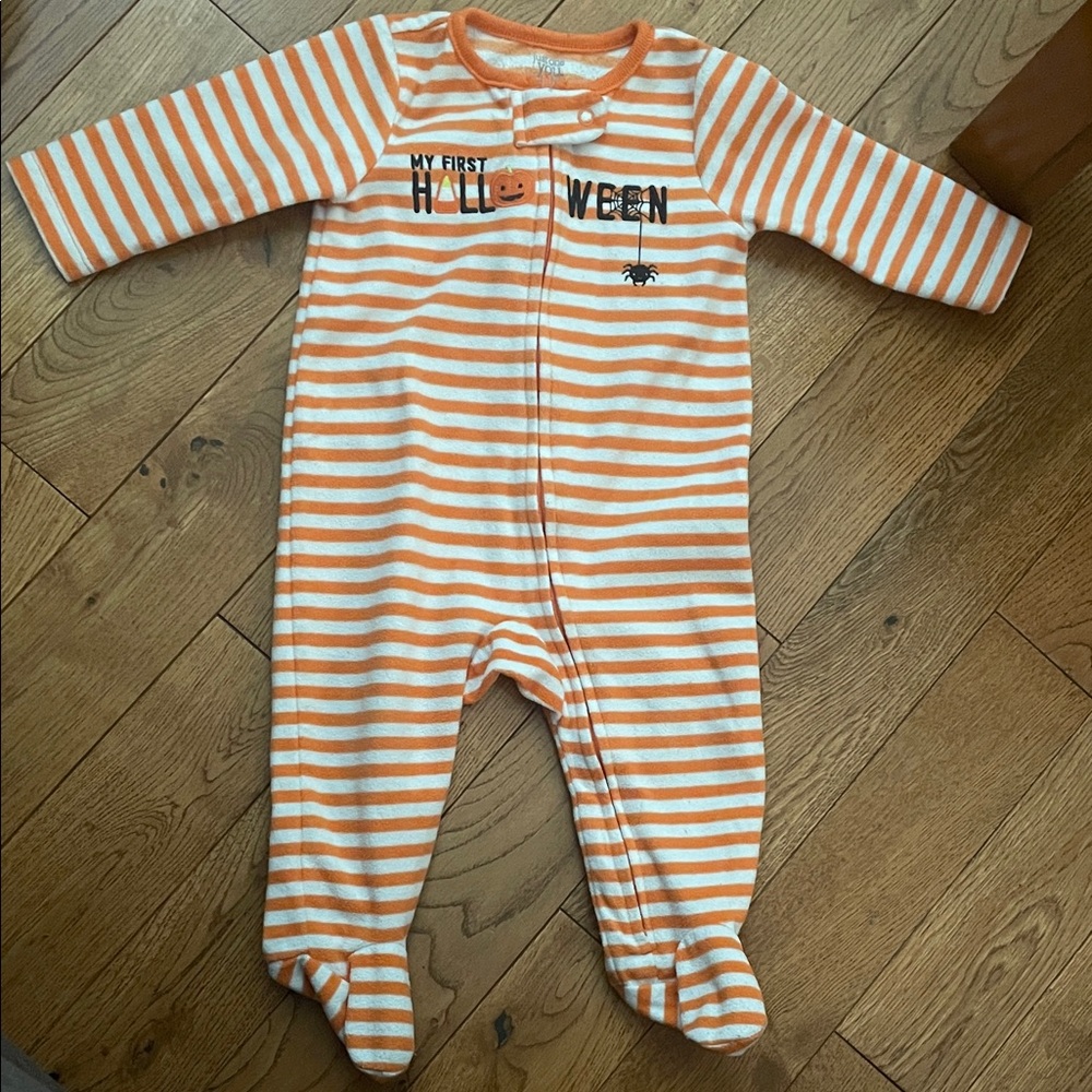 Carter's Orange and White Striped Halloween onesie